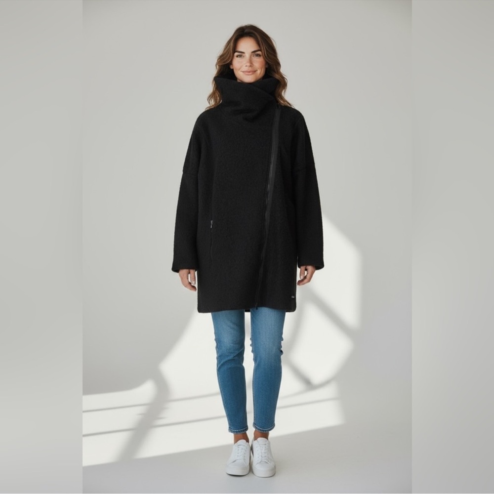 Bench contemporary black wool asymmetrical zip front cold weather coat medium